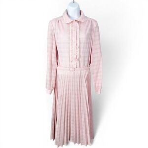 Vintage Butte Long Sleeve Sheer Pink Pleated Cottage Dress Women's Size 2